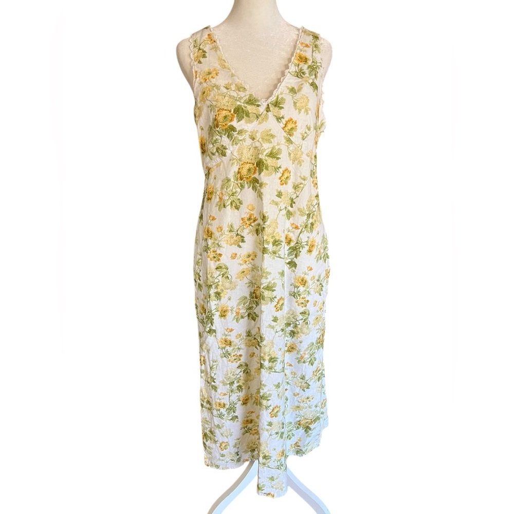 Laura Ashley Cream Midi Dress with Yellow and Green Floral Print